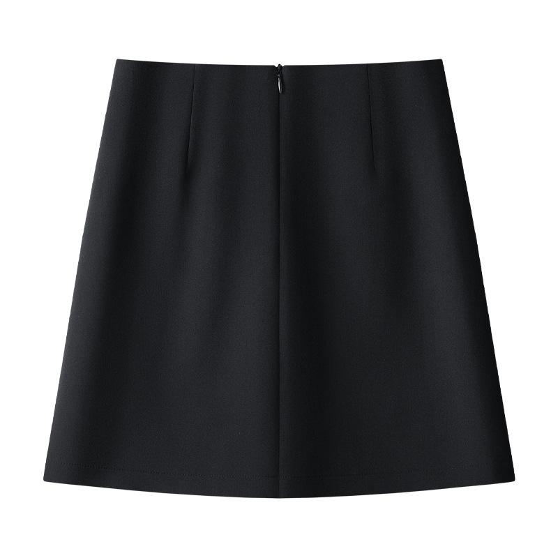 Women's Black Suit Midi Skirt: 2025 Spring High-End Bodycon A-line Skirt