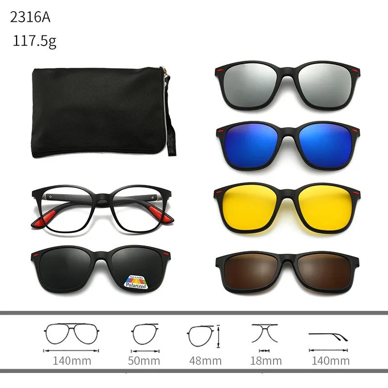 23XXA Gather 6PCS Magnetic Polarized Clip On Sunglasses Women Men Plastic Frame for Night Driving Sunglasses UV400