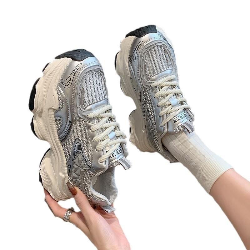 Dad shoes women's new spring and autumn breathable mesh single shoes thick-soled fried street light running casual sports shoes