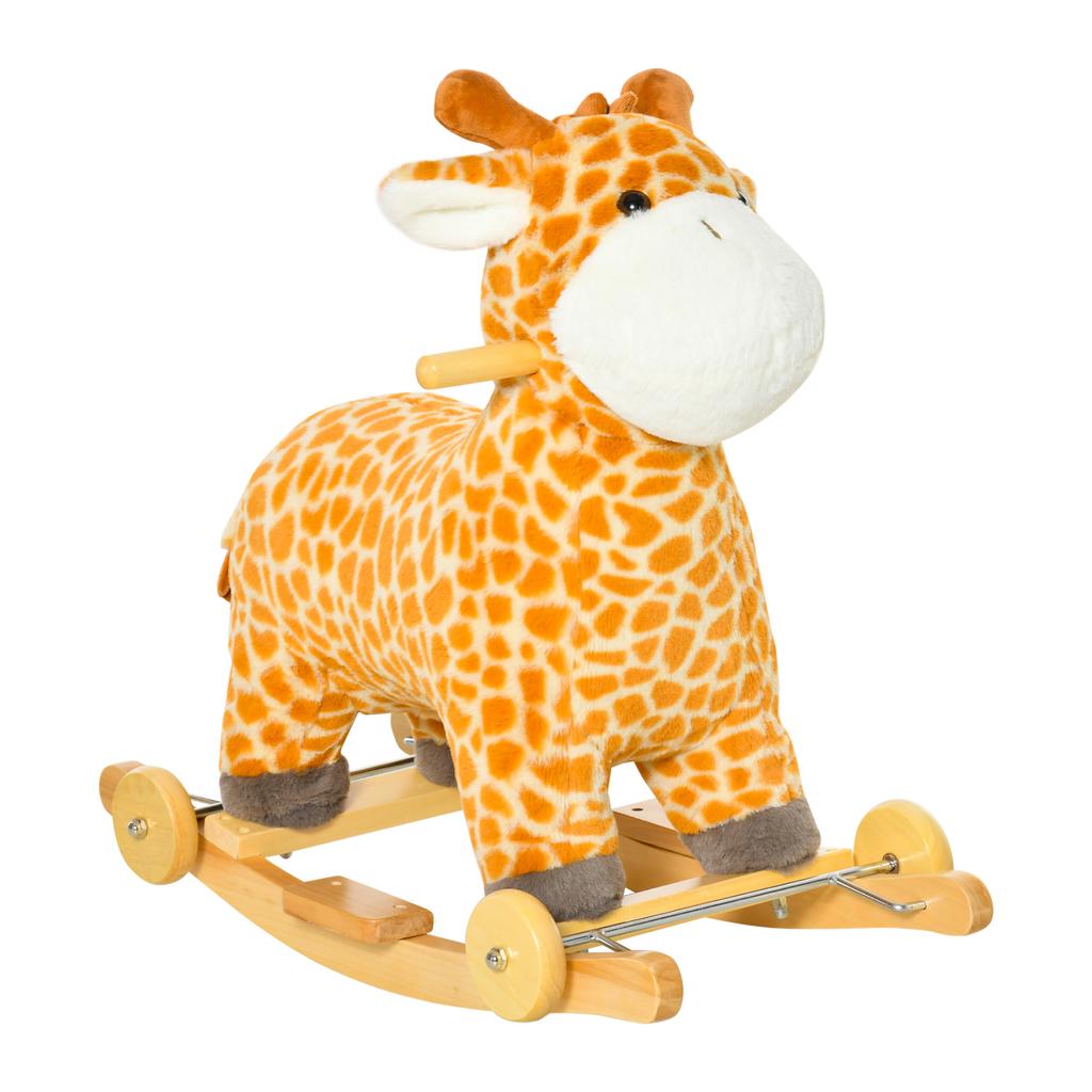 Schaukel-Tier Giraffe mit Soundeffekt, Rädern, Griffen, Plüsch Schaukeltier für Babys, Schaukelsitz für Kleinkinder 3-6 Monate