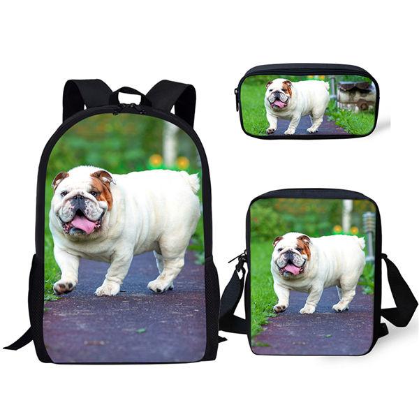 Classici Cuccioli di Bulldog Animali Carini Stampa 3D 3pz/Set zaini per studenti Zaino per Laptop Zaino a spalla inclinata Astuccio
