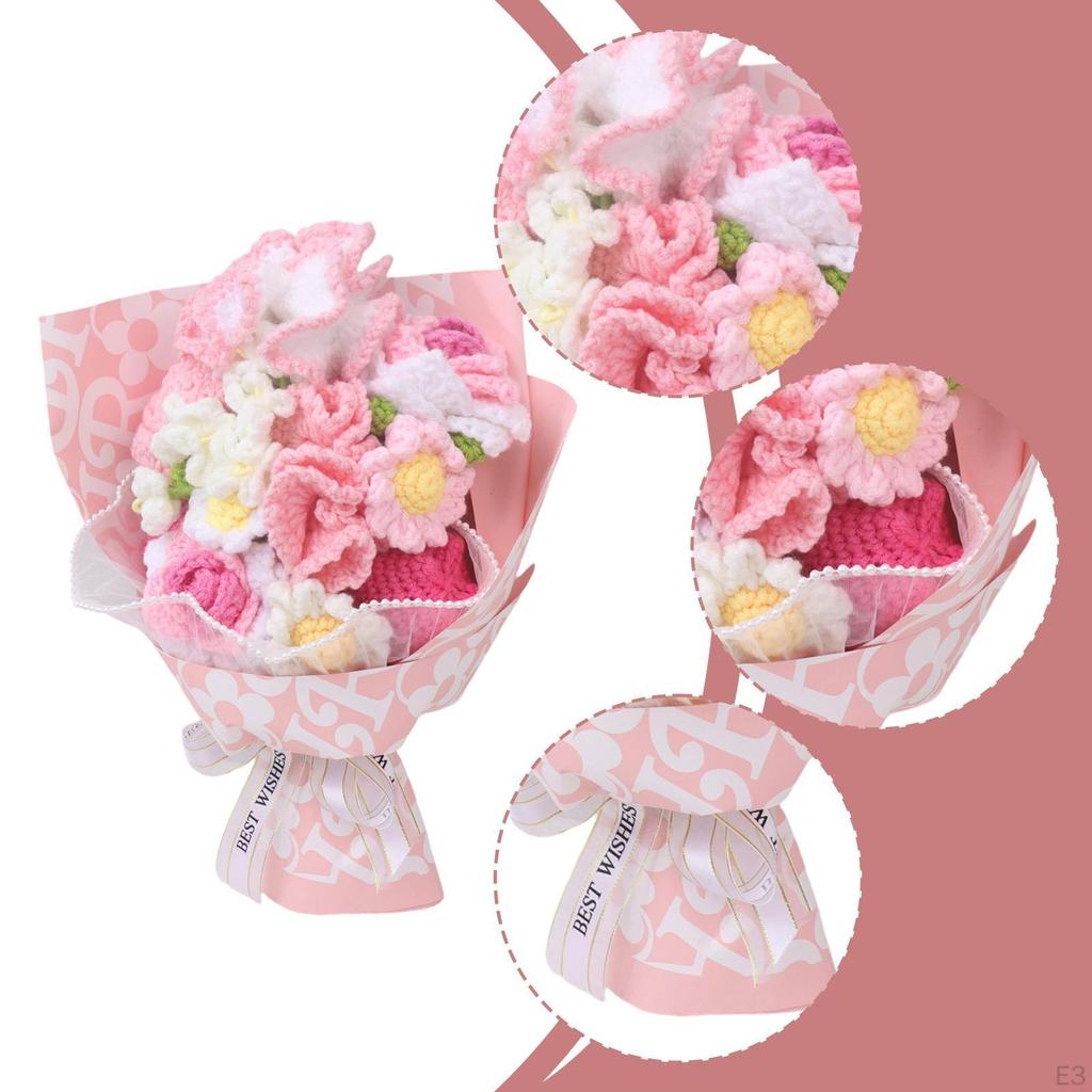 Crochet Flower Bouquet Knitted Home Office Decor Ornament Preserved Flowers Mother Day Gift