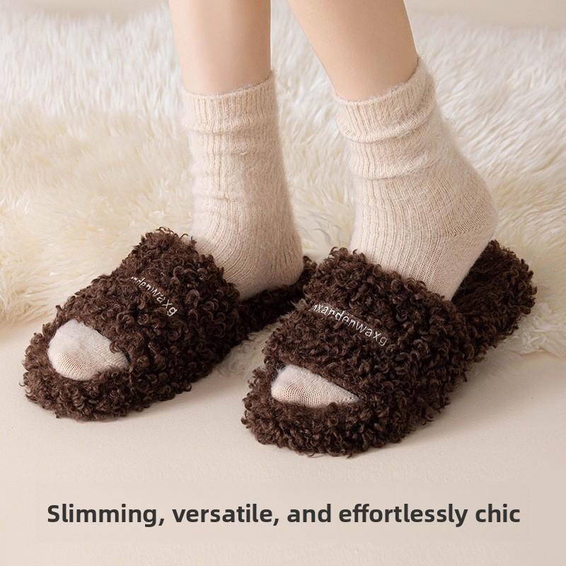 Soft and Glutinous Wool Socks for Women's Autumn and Winter, Non-bulky Mid-calf Socks, Warm Floor Socks, Slimming Socks