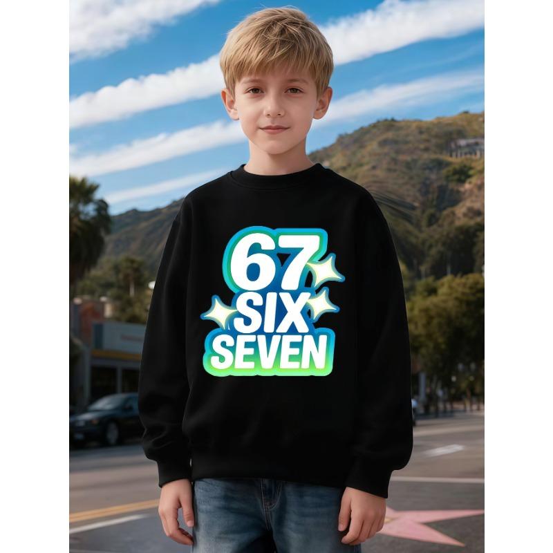 Unisex Kids Crewneck Sweatshirt, Gradient Neon Star 67 Print Long Sleeve Pullover, Boys Girls Casual Birthday Sweatshirt For Kids Over 4 Years Old