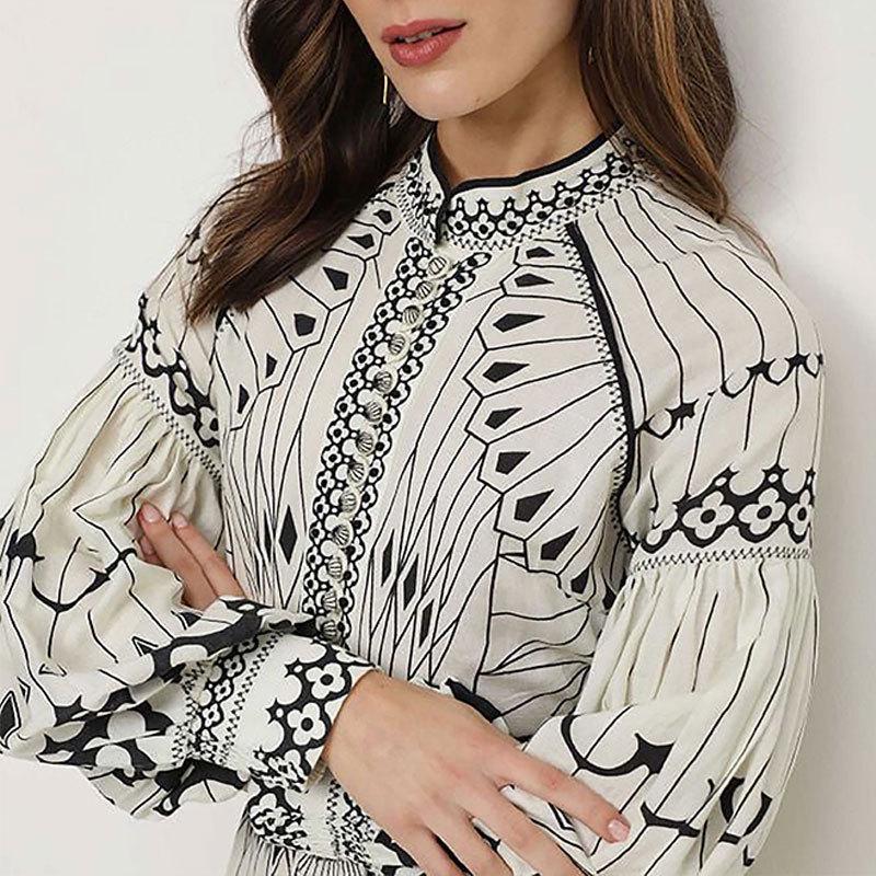 

2025 Elegant Court-Style Long-Sleeve Floral Spring Dress for Women Large