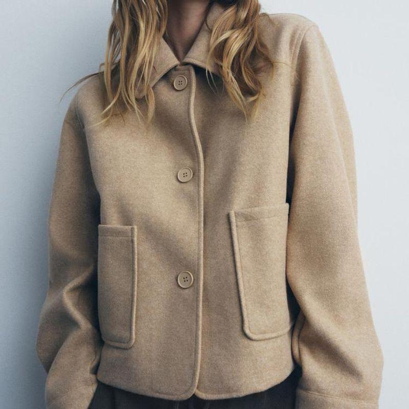 Fall and Winter New Women's Clothing Fashion Air Outlet Pocket Decoration Soft Lapel Long Sleeves Single Breasted Outwear 5070469