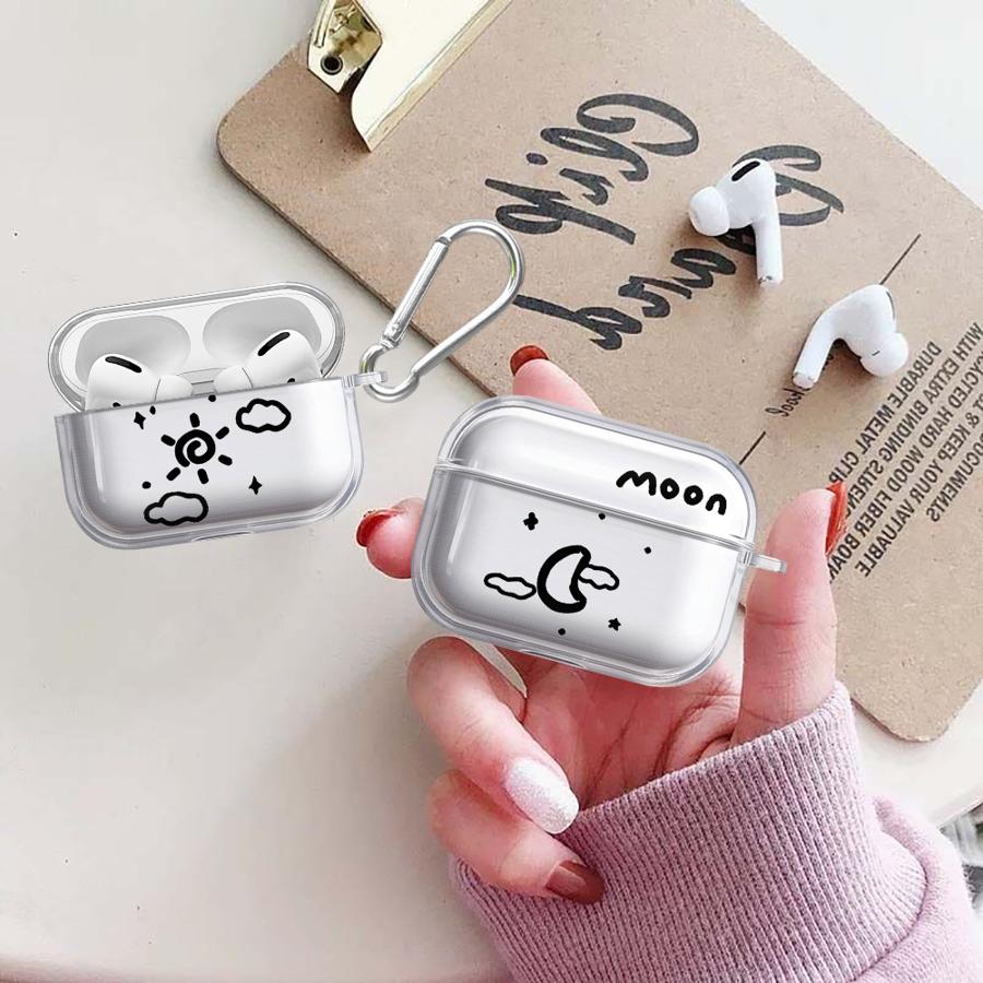 Clear Earphone Cases Cover Case For Airpods 2 4 Pro3 Pro 3 Pro2 1 Cartoon Moon Sun