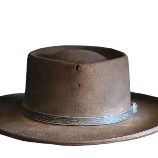 Felt hat, fashion pork pie woolen hat, solid color pure wool felt hat