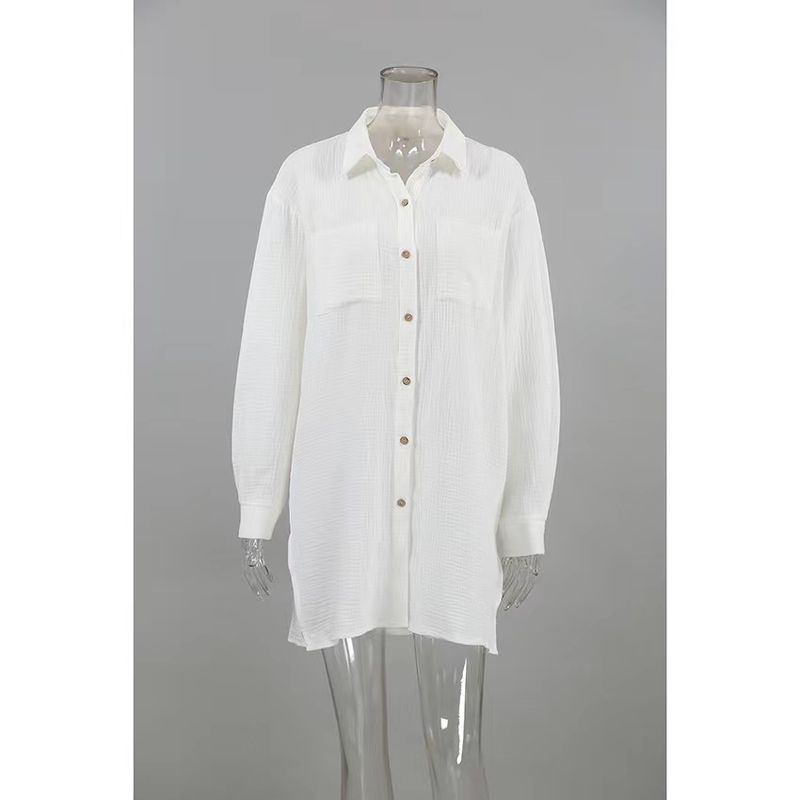 

Western Style New White Crepe Long sleeve Slit Shirts Long Sleeved Slit Crepe Shirt White S