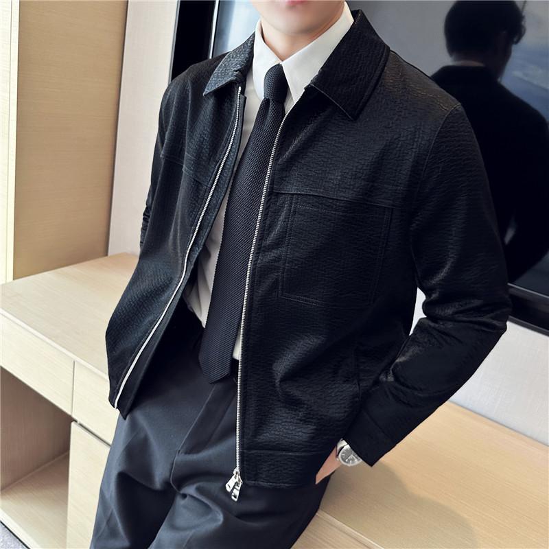 

Высококачественные мужские повседневные куртки из искусственной кожи 2025 года, весна-осень, уличная одежда, свободные пальто из искусственной кожи, молодежные мотоциклетные топы M чёрный