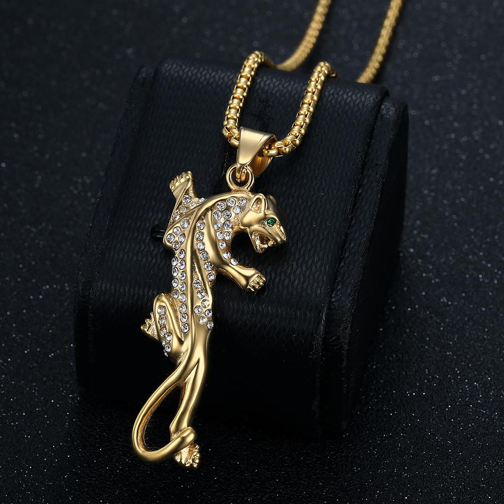 2026 Šperky Pozlacené 18K zlatem s diamanty Přívěsek hlavy leoparda pro chlapce Náhrdelník