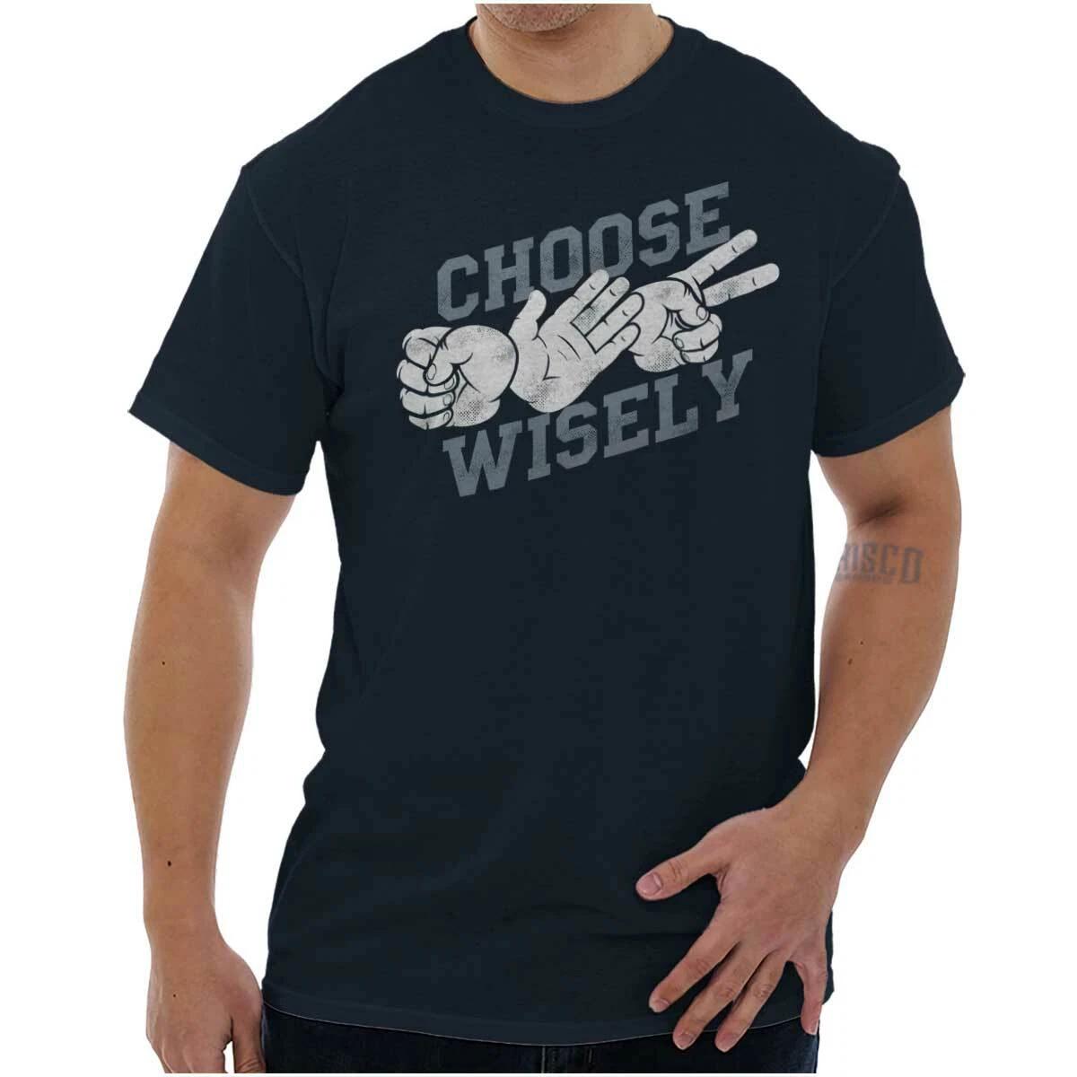 Funny Rock Paper Scissors Choose Wisely Joke Womens or Mens Crewneck T Shirt Tee L
