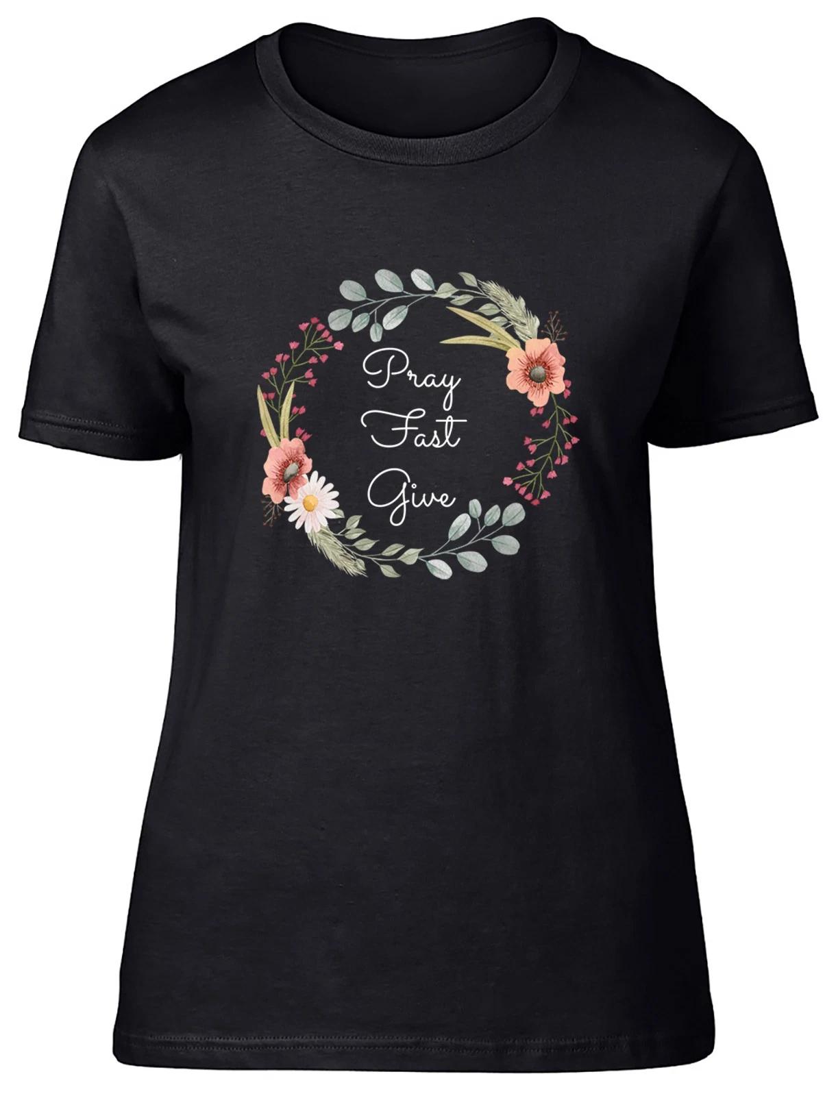Lent Floral Wreath Pray Fast Give Womens T-Shirt Ladies Gift Tee L