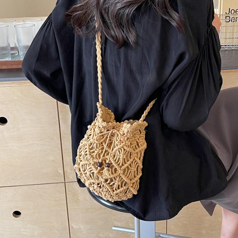 Woven Handbag Fashion Boho Hollow Out Handmade Bucket Crossbody Bag Summer Beach Bag Knitted Phone Pouch