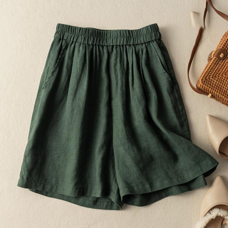 Wide Leg Short Women's Summer Outerwear Loose Pleated Elastic High Waist Slimming Artistic Casual Pants