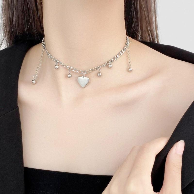 Punk Tassel Heart Pendant Necklace for Women Girls Gothic Sweet Cool Coarse Clavicle Chains Y2k Accessories Jewelry