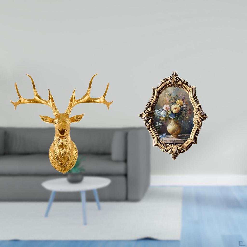 Resin Deer Head Wall Sculpture And Vintage Photo Frame Art Collection for Office Home Bedroom