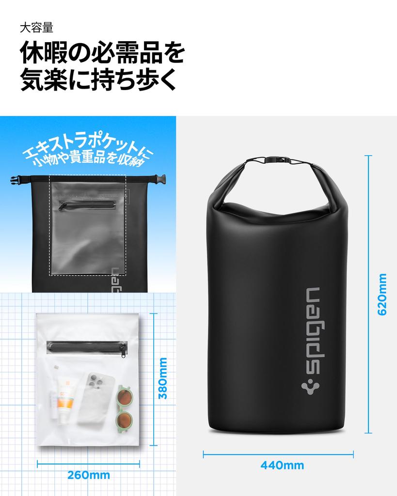 Spigen Waterproof Dry 30L Large Waterproof Backpack with Aqua for and AMP07226 Bag, Capacity, Shield, Beach, Pool, Fishing, Camping, Mountaineering,
