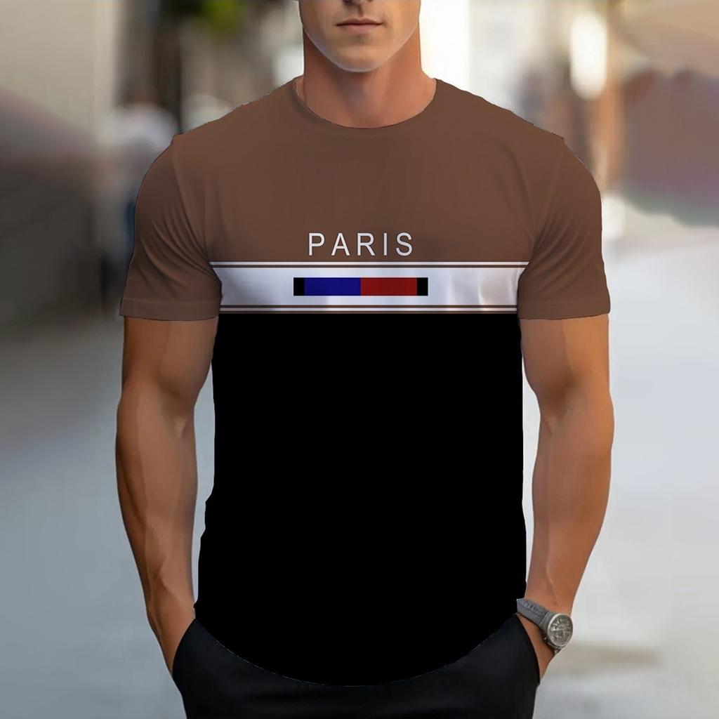 Hot-selling PARIS Letter Print Men T-shirt Crew Neck Print Refreshing Casual Breathable Comfortable Men's T-shirt