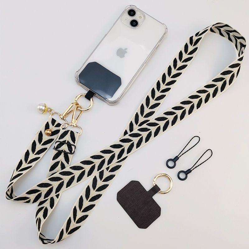 Long Phone Lanyard with Pearl Pendant - Anti-Loss Strap Clip, 2 Small Ropes, Multiple Colors Available