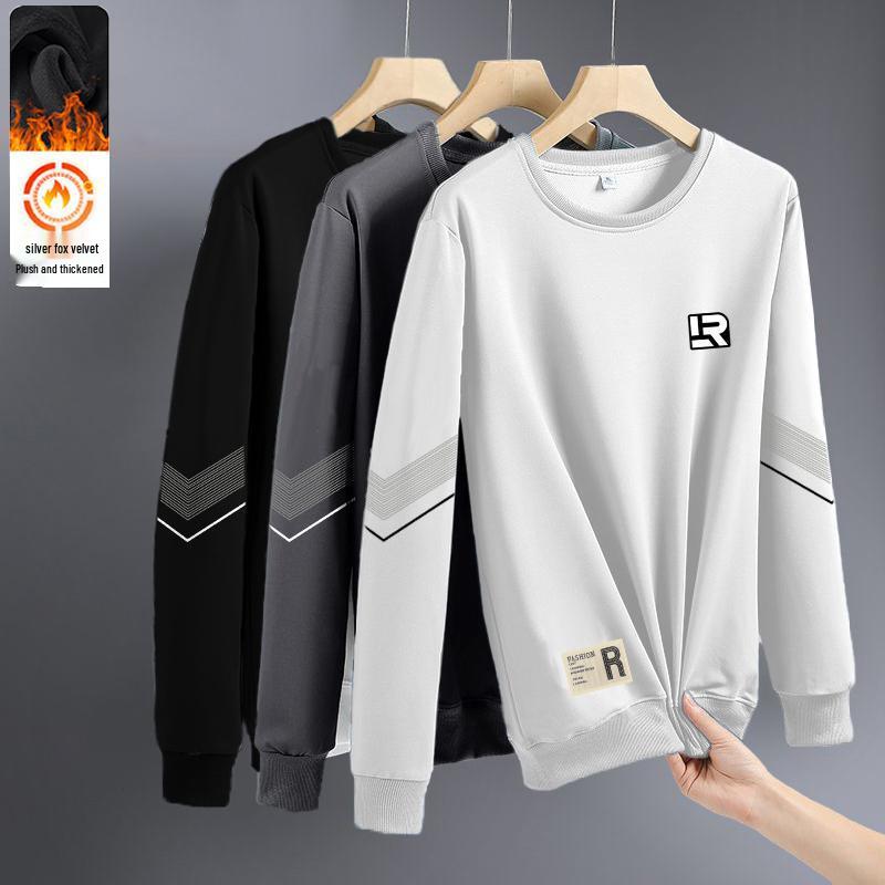 Men's Loose Round Neck Plus Velvet Long Sleeve Pullover for Autumn and Winter