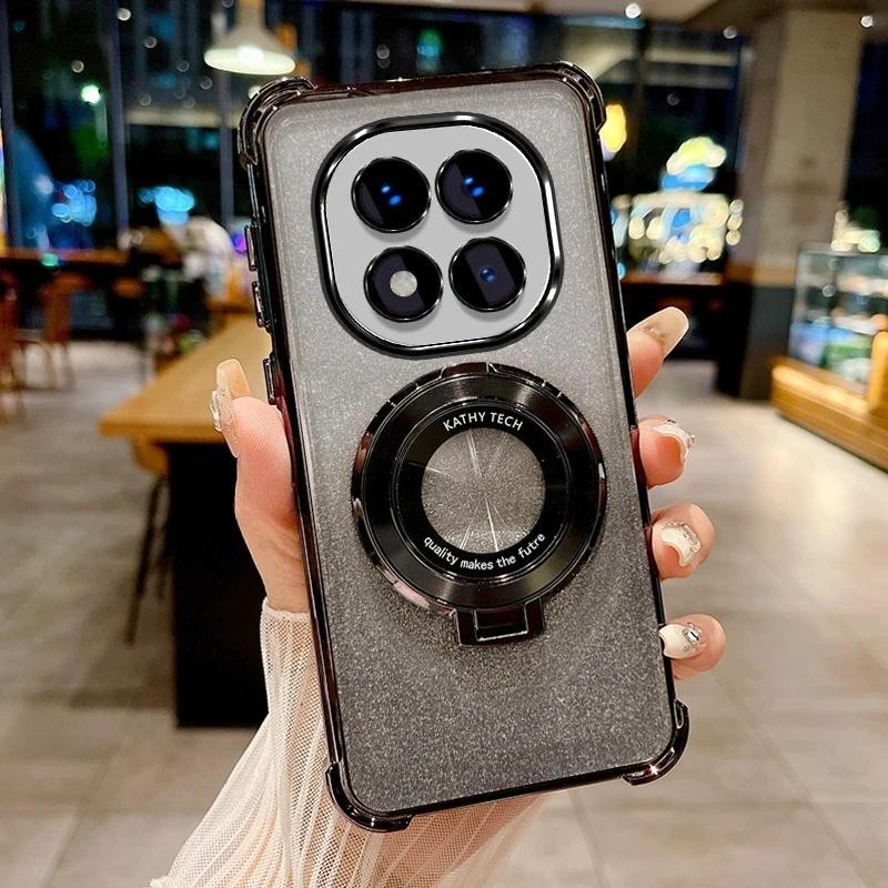 Note14pro Luxury Plating Holder Case On For Xiaomi Redmi Note 14 Pro Plus 14pro Shockproof Protect Silicone Stand Cover Poco X7