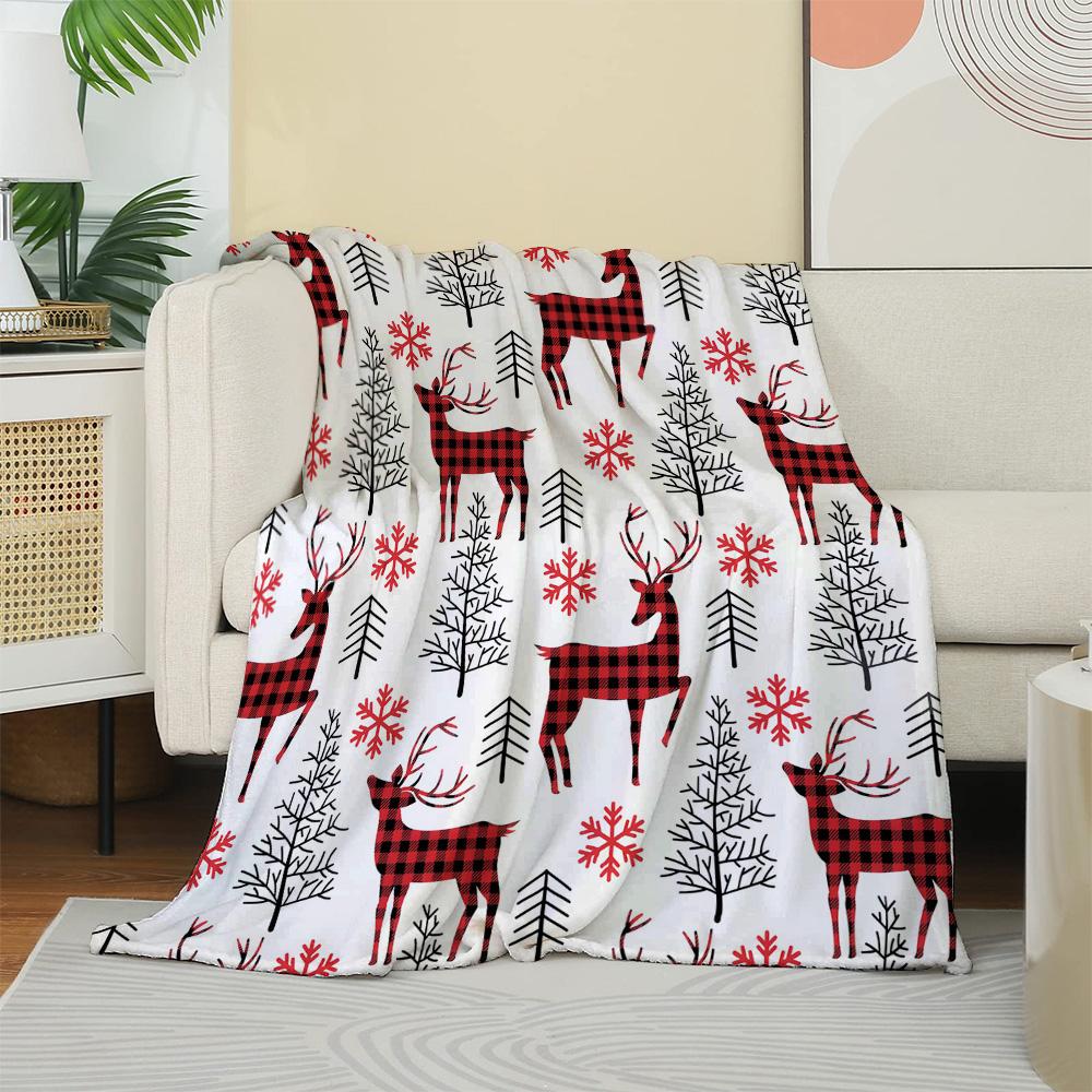 

1PC Throw Christmas Reindeer Red Plaid Flannel Blanket Xmas Holiday Throw Soft Warm Festival Decor Lucky Blankets Pefect Gifts 75cmx90cm