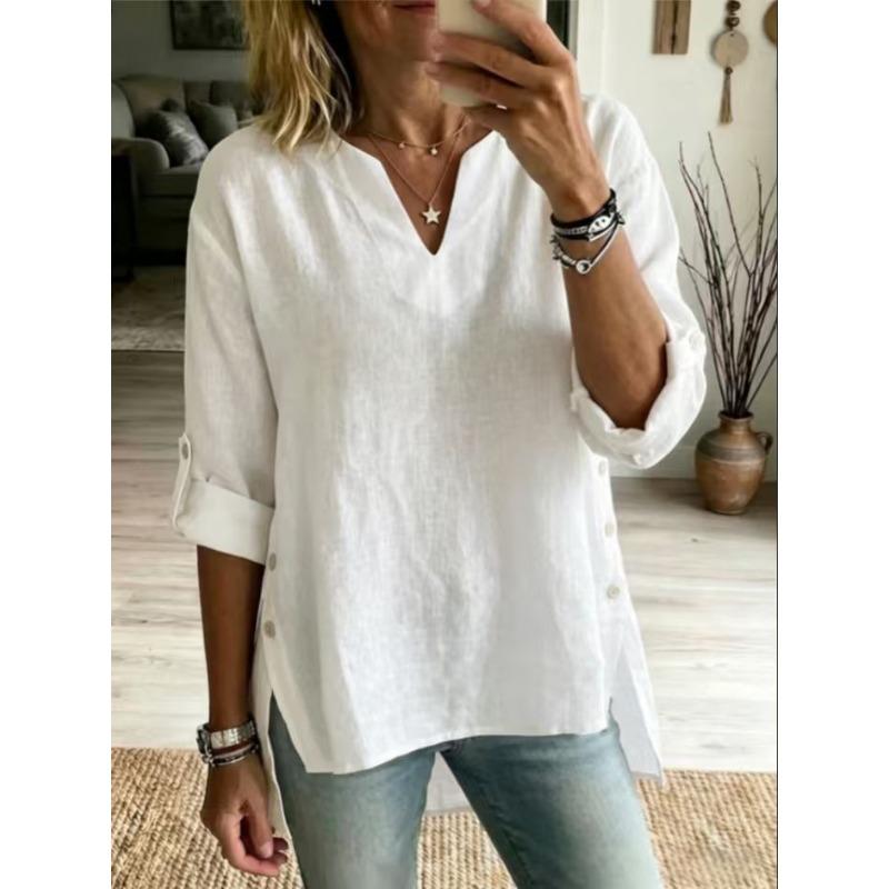 BITCED Damen Mode Lässige V-Ausschnitt Langarm Blusen & Hemden