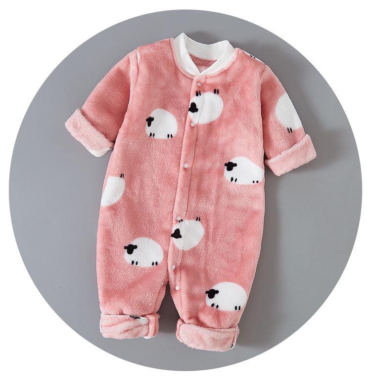 Coral Fleece Flannel Romper: Thick Velvet Homewear for Babies - Autumn/Winter