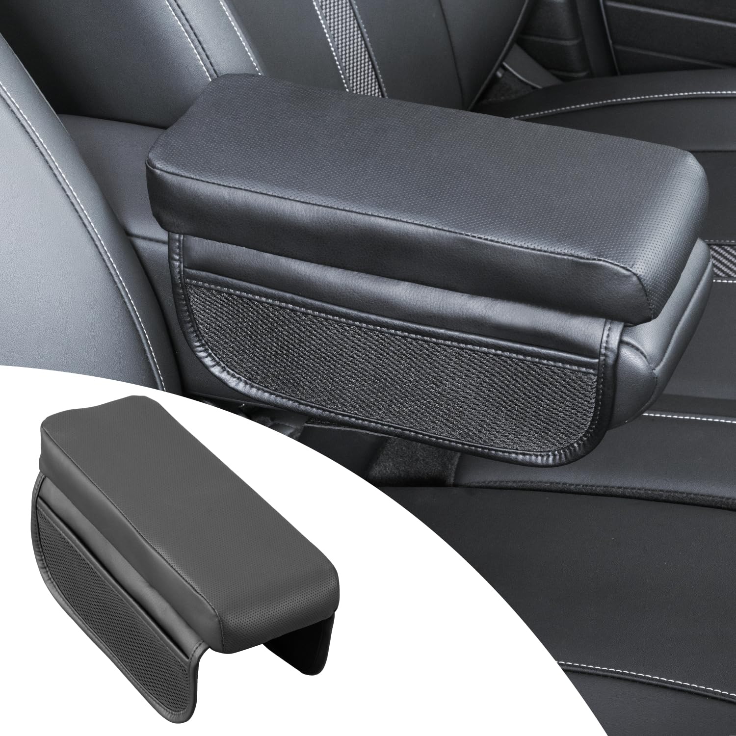 

SEIWA Armrest Cushion Storage Armrest Side Pocket S Perforated Leather Universal Height Easy Installation by Wrapping Around the OEM Smartphone Small чёрный