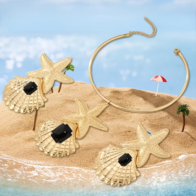 Ensemble Boucles d'oreilles Collier Étoile de mer Coquillage Vent d'été Océan Ensemble d'accessoires de mode exagérés personnalisés pour femmes