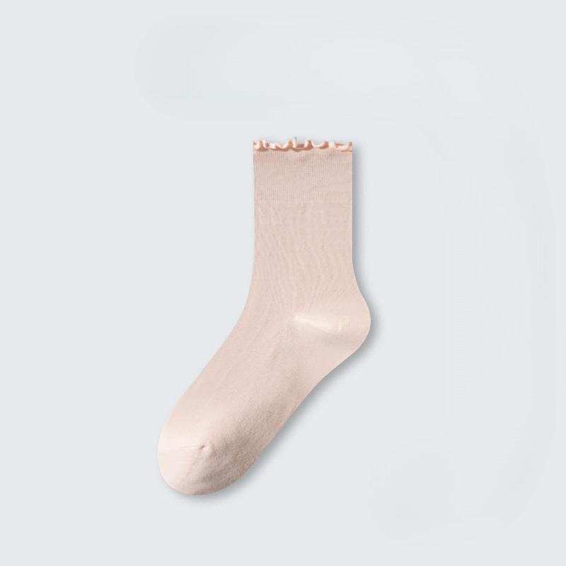 Female Spring and Autumn Cotton All Kinds of Wooden Ear Side Loose Mouth Breathable Boneless Tube Pile Socks