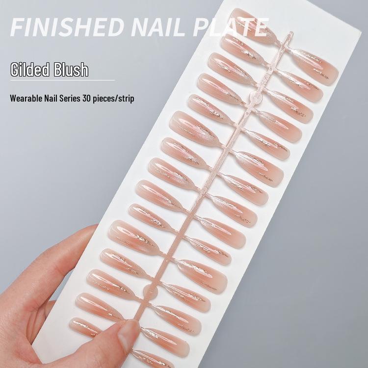 

Gold-Plated Gradient Cat Eye Press-On Nails: Enhance whiteness and length with minimalist, medium-length luxury.