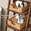 Square Straw Tissue Box Hand Woven Rattan Tray Wicker Baskets for Toilet Tank Tray Wicker Tray for Kitchen Home Office