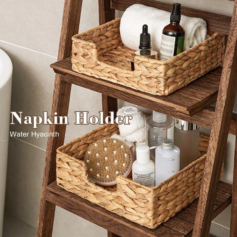 Square Straw Tissue Box Hand Woven Rattan Tray Wicker Baskets for Toilet Tank Tray Wicker Tray for Kitchen Home Office