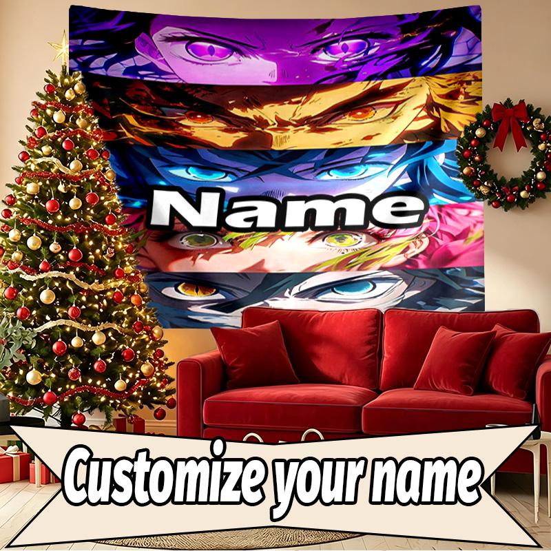 Custom Name Personalized Demon Slayer Print Tapestry, Wall Art Decor, Bedroom, Dorm, Apartment, LivingRoom, Party Backdrop, Gift for Birthday