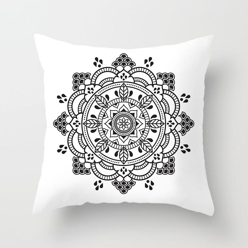 Black and White Ethnic Style Elephant Print Car Cushion Cover Sofa Pillow Cover Homewares
