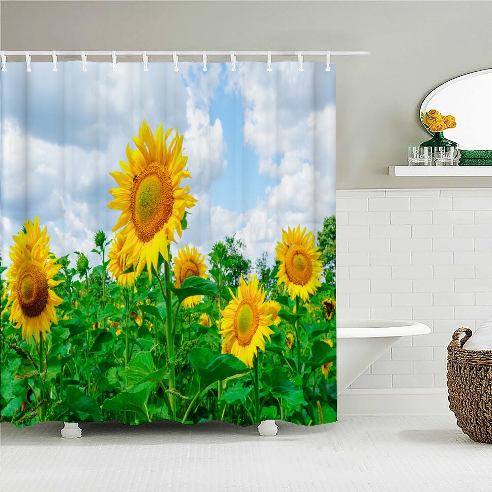 Rideau de douche Fleurs Roses Tulipes Colorées Arbres Rideaux de Salle de Bain Nature Fleur Tissu Polyester Imperméable Écran Baignoire Décor