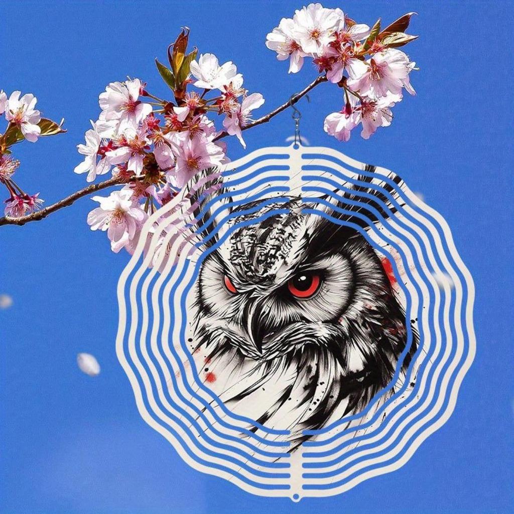 3D Eule Windspiel mit drehbarem Haken Skizzenkunst Design für Außengarten Hof Dekor Erntedankfest Weihnachtsfeiertagsdekoration