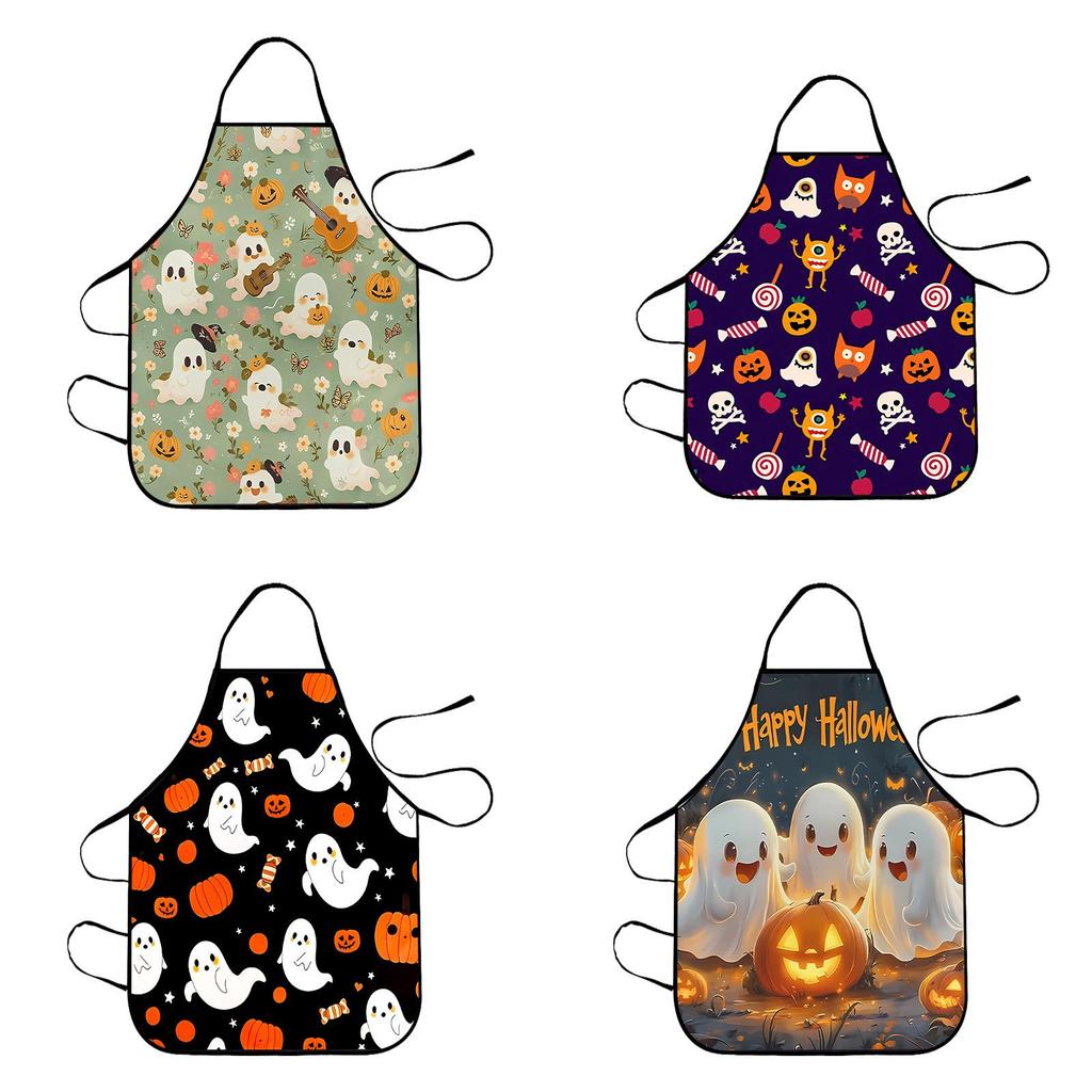 Halloween Ghost Pumpkin Waterproof Apron For Kids And Adults With Cartoon Design