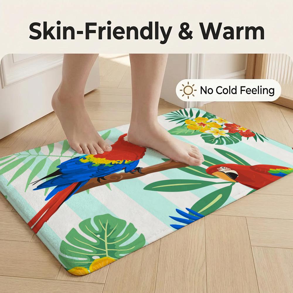 Tropical Parrots Flowers Palm Leaves Floor Mat Flannel Door Mat Non-Slip Bedroom Living Room Home Decor