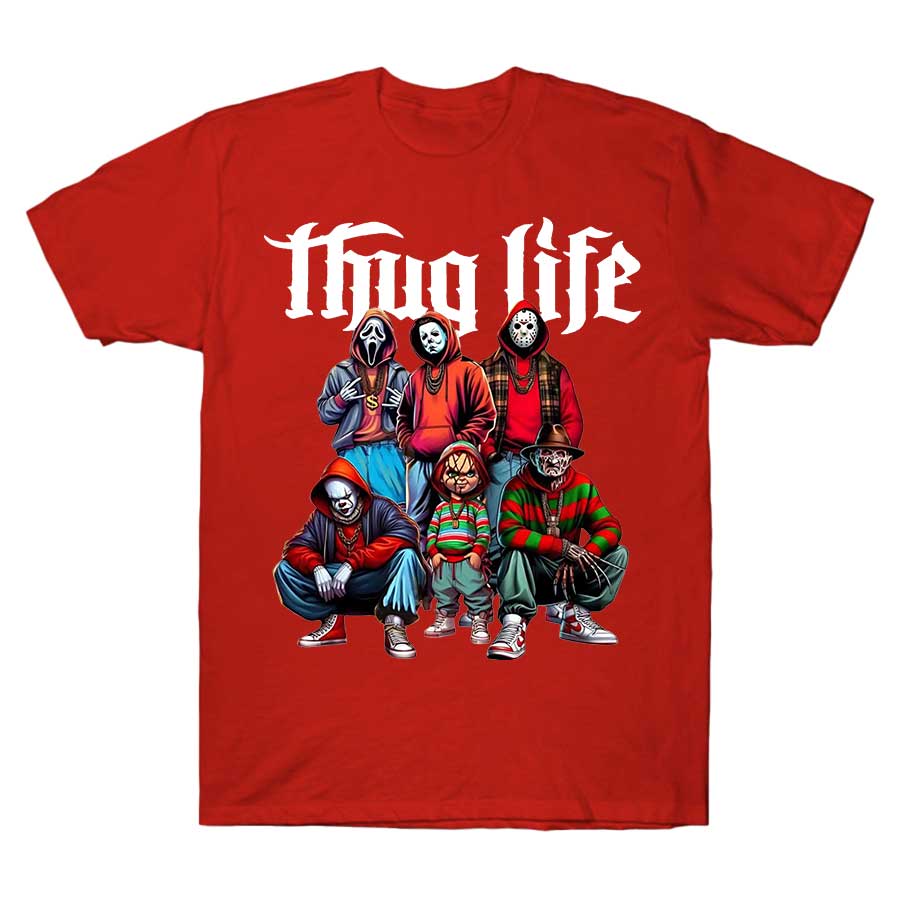 Thug Life T Shirts Horror Characters Killer Squad Urban Horror Movie T-shirt For Men Women 100% Cotton Short Sleeve Tops J2