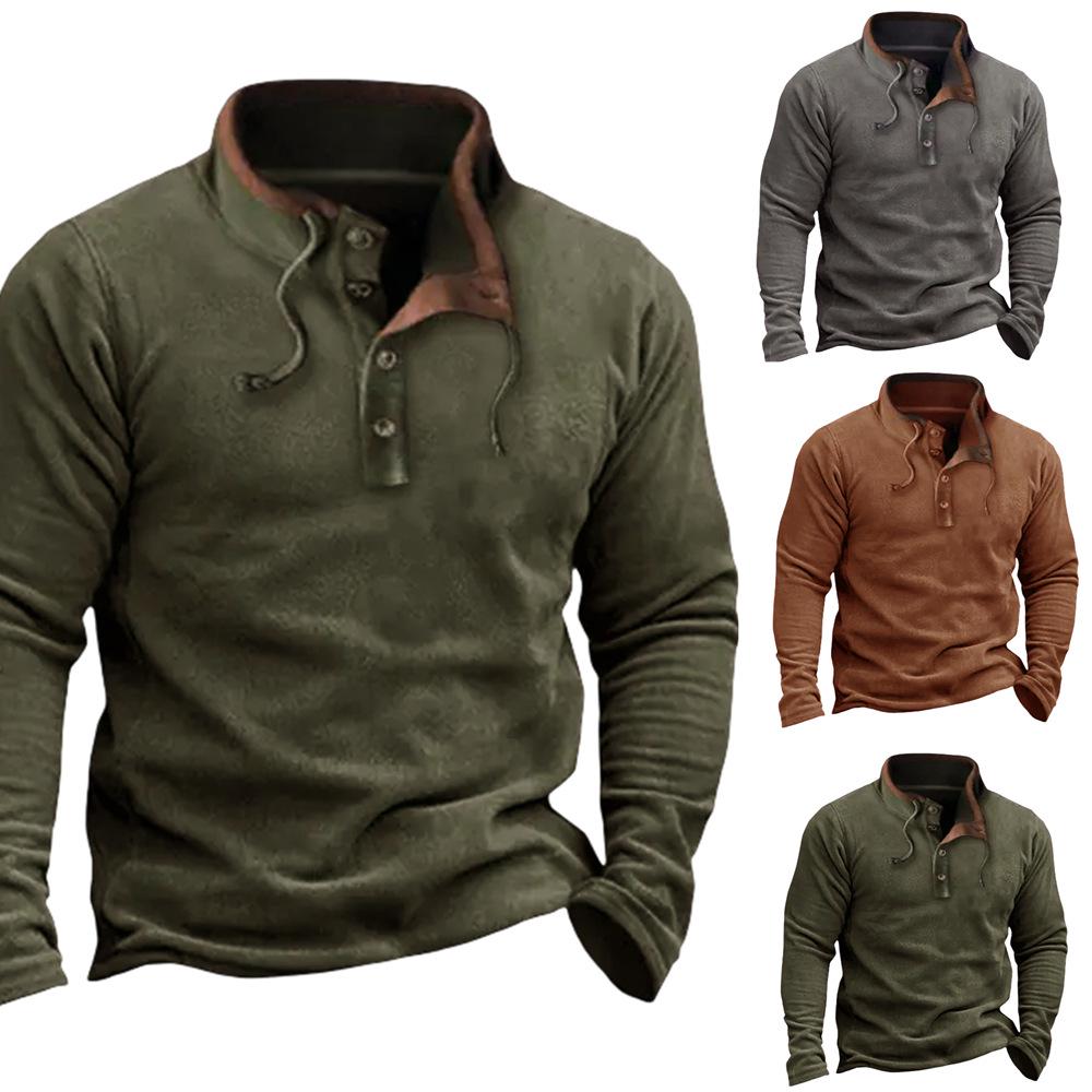 In-Stock 2025 Men's European Casual Fleece Jacket - Autumn/Winter Zip-Up Pullover in Contrasting Colors