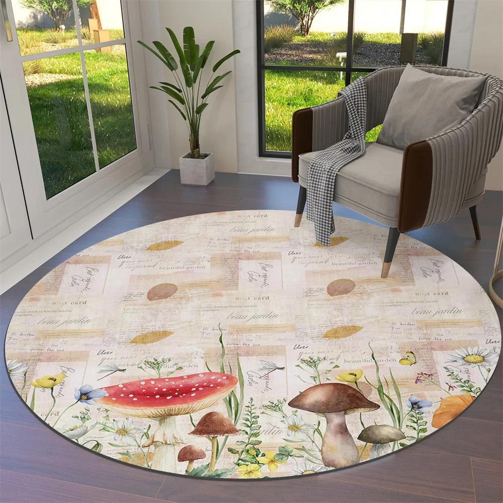 Watercolor Flower Round Rug Non-slip Floral Carpet for Living Room Bedroom Kitchen Decor Circle Doormat