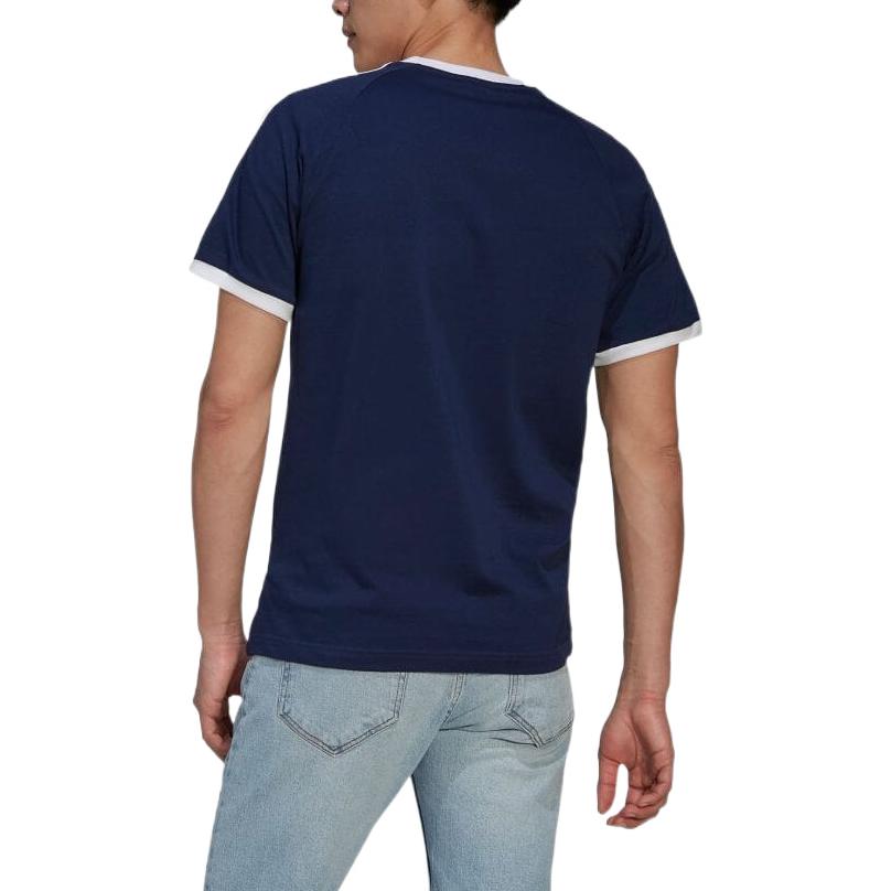 Adidas Originals Trefoil Logo Striped Crew Neck Short Sleeve T-Shirt Men T-Shirts Blue HK7279