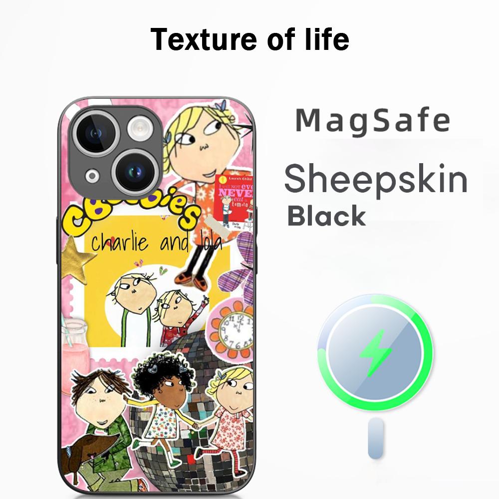 Charlie lola cartoon cute pattern desgin Phone Case For iPhone 16 15 14 13 12 11 Plus Pro Max  High-end Luxury Magsafe Sheepskin