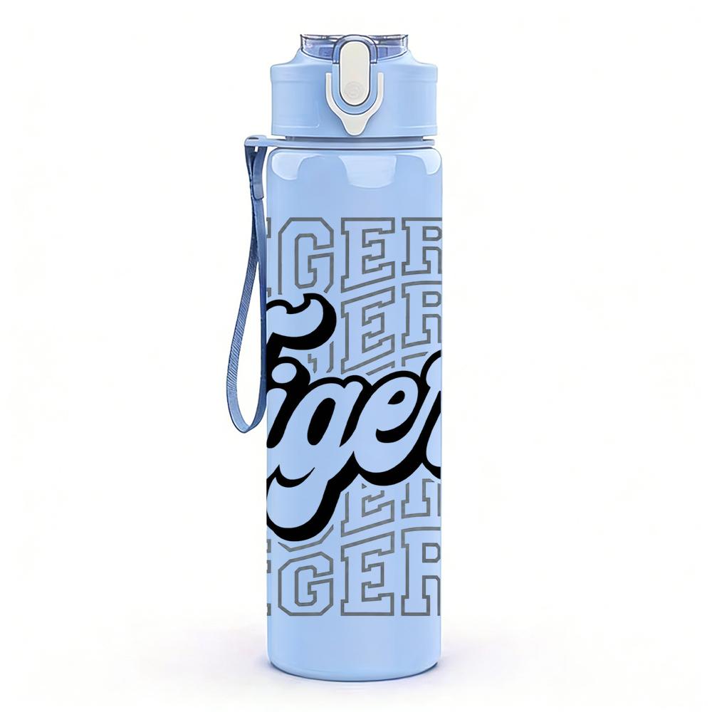 1PC Repeating Tigers Bold Letter Mark 750ml Color Plastic Water Bottle Leakproof Flip Straw Lid For Sports Office Home Use