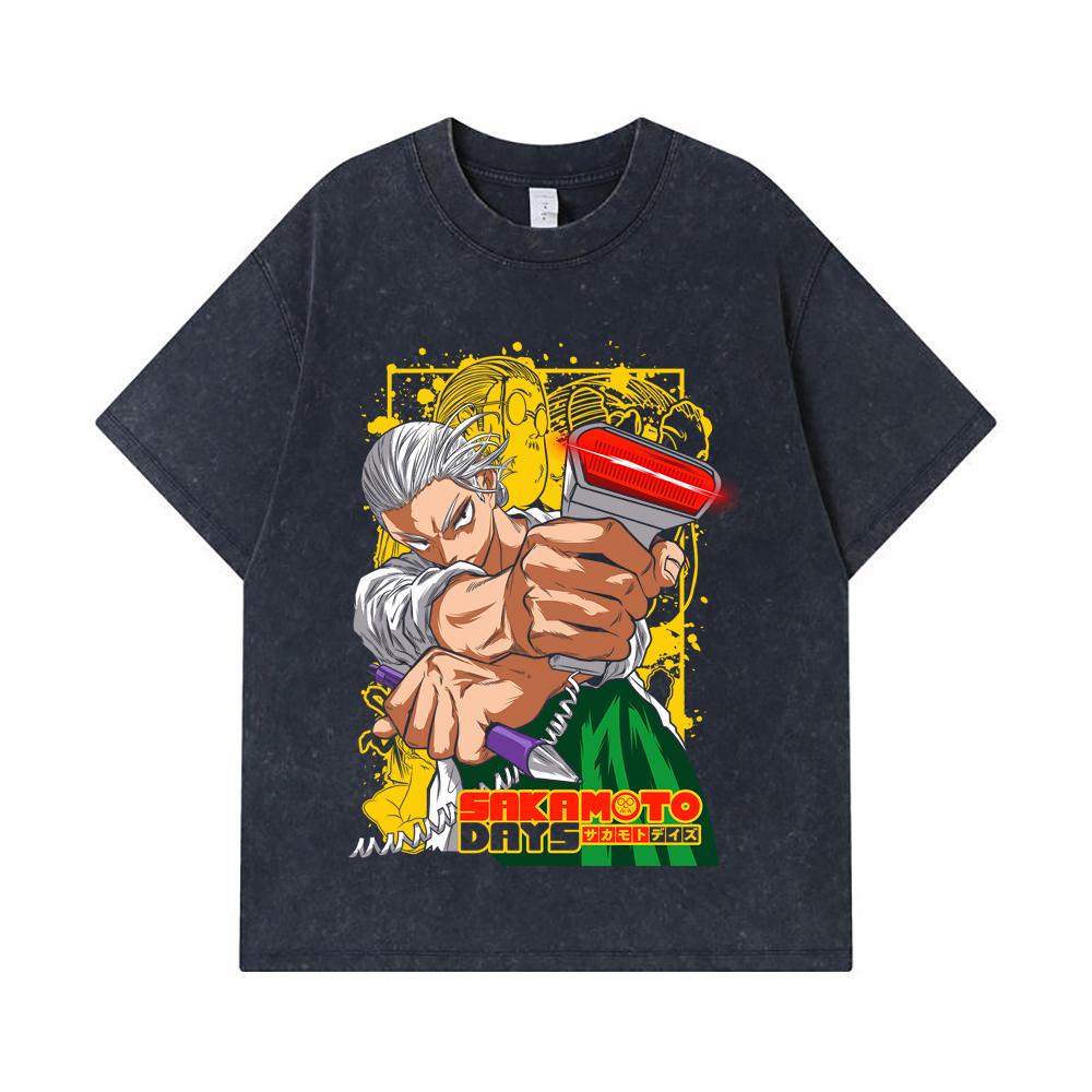 275 GSM Washed T-shirts 100% Cotton Sakamoto Days V4 Taro Print Unisex Heavy Cotton T Shirt