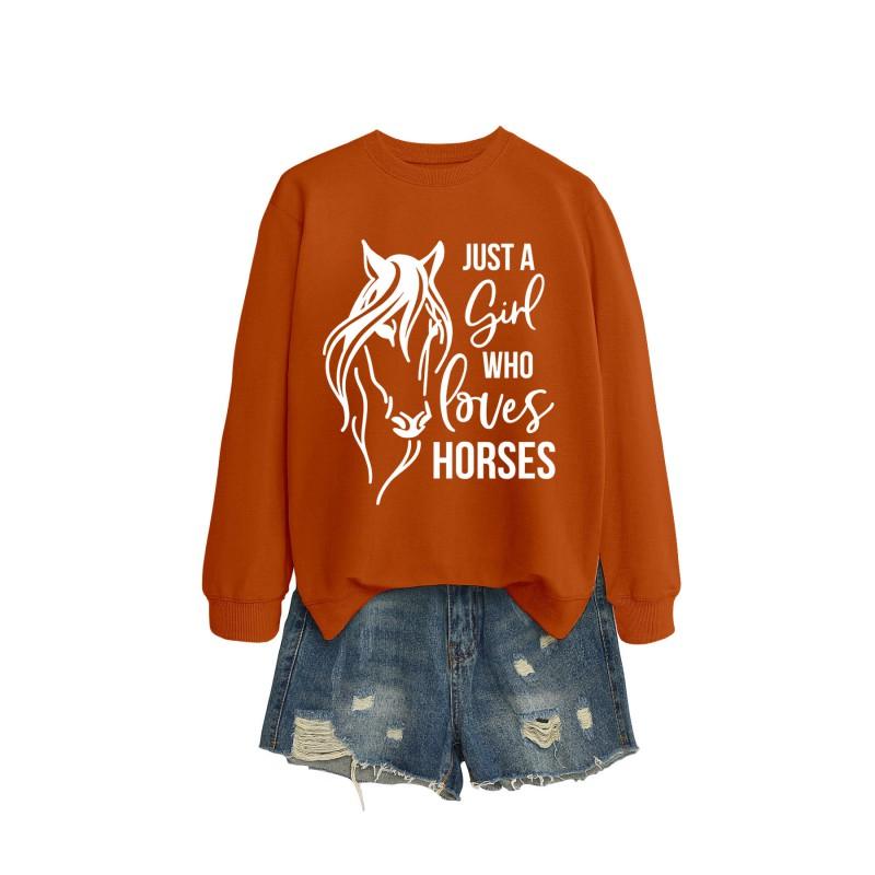 Womens Oversized Long Sleeve Hoodie Top With Horse Lover Graphic Print Cotton Blend Casual Sweatshirt Winter