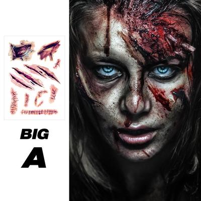 Zombie Tetovanie Veľká Veľkosť Nálepka Halloween Rany Jazvy Make-up, 1 Kus, Veľká Veľkosť Zombie Tetovanie A